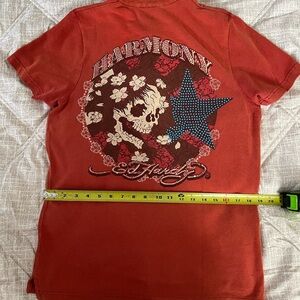 Ed Hardy Red-Orange Skull Graphic Polo